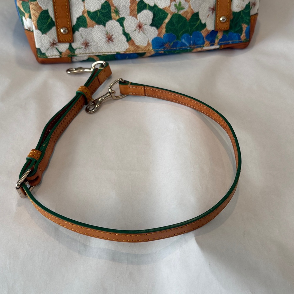 Dooney & Bourke Pansy Domed Satchel Yellow Blue Tan White Floral Leather - Picture 9 of 14